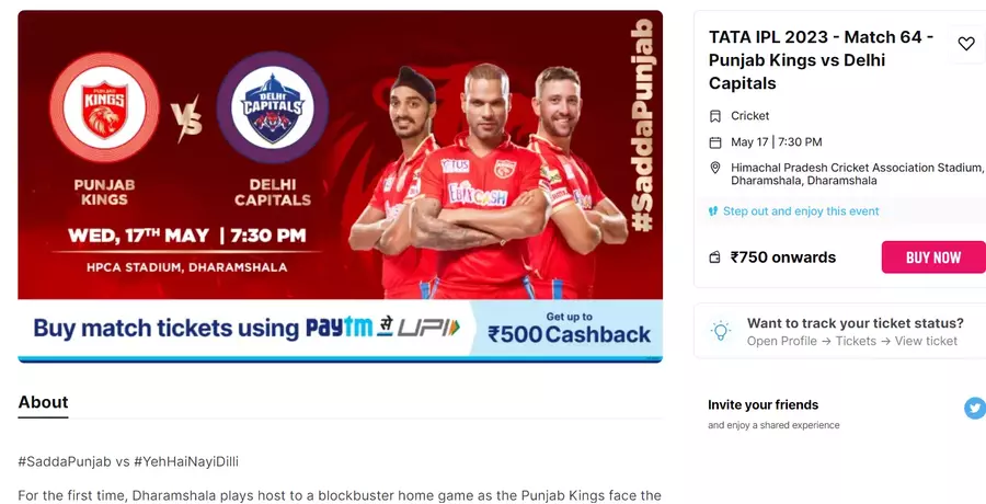 Dharamshala Match Tickets Online Booking PAYTM Punjab vs Delhi Dharamshala IPL Ticket Booking Online 2023